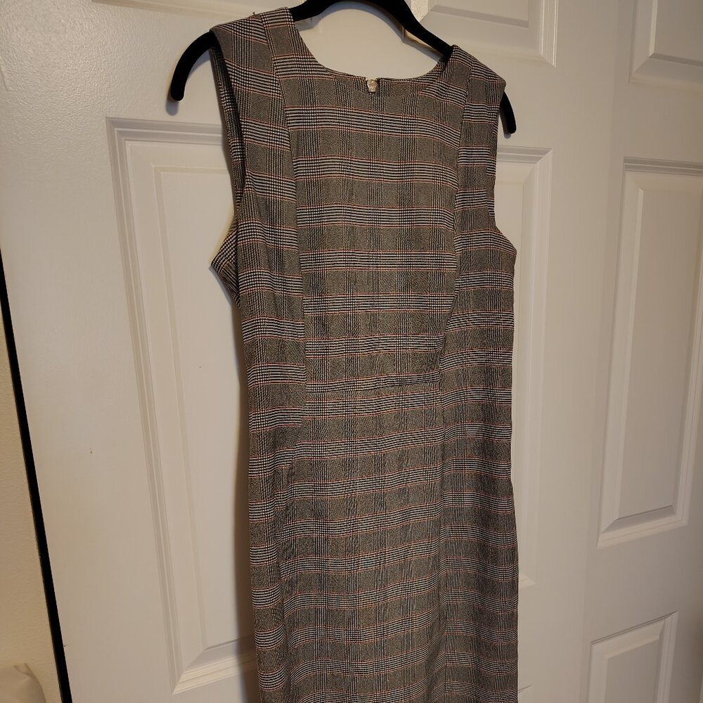 Calvin Klein Dress Shift Midi Knee Checked Plaid Sleeveless Housewife Office